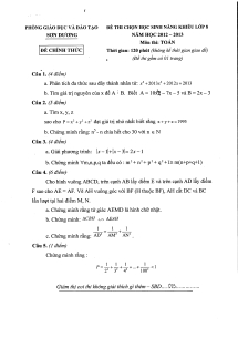Đề thi chọn học sinh năng khiếu môn Toán 8 - Năm học 2012-2013