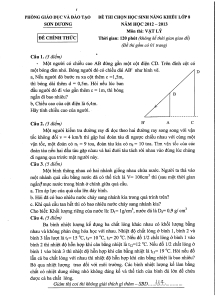 Đề thi chọn học sinh năng khiếu môn Vật lý 8 - Năm học 2012-2013