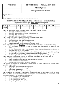 Đề thi học kì 1 môn Ngữ văn 11 - Năm học 2007-2008