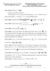 Đề thi thử Đại học lần II năm 2014 môn Toán khối A, A1, B, V - Trường THPT Hồng Quang