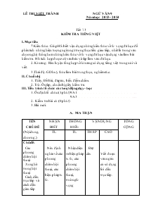 Giáo án Ngữ văn 9 - Lê Thị Việt Thành - Tiết 73: Kiểm tra tiếng Việt