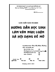 Sáng kiến kinh nghiệm - Hướng dẫn học sinh làm văn nghị luận xã hội dạng đề mở