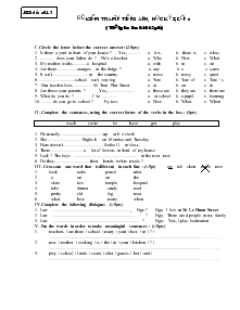 Bài kiểm tra học kỳ I môn tiếng anh – lớp 6 Mã đề:a613