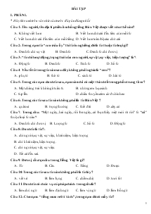 Bài tập tổng hợp môn Tiếng Việt