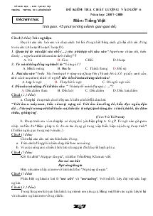 Đề kiểm tra chất lượng vào lớp 6 năm học 2007-2008 Môn: Tiếng Việt