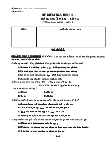 Đề kiểm tra học kì I môn: ngữ văn - Lớp 6 (năm học: 2010 – 2011)