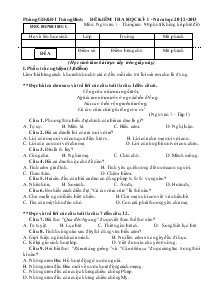 Đề kiểm tra học kỳ 1 - Năm học 2012-2013