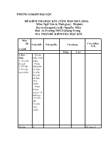 Đề kiểm tra học kỳ I ( năm học: 2013- 2014) Môn: ngữ văn 6 Trường THCS Quang Trung