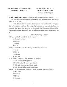 Đề kiểm tra học kỳ II môn ngữ văn, lớp 6 trường THCS Trần Hưng Đạo Biên Hoà –đồng Nai