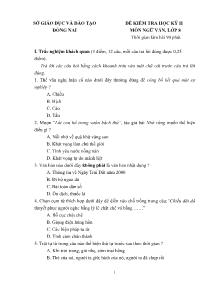 Đề kiểm tra học kỳ II môn ngữ văn, lớp 8 Đồng Nai