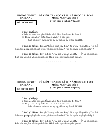 Đề kiểm tra học kỳ II năm học 2011-2012