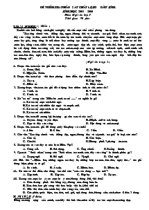 Đề kiểm tra khảo sát chất lượng đầu năm năm học 2005 - 2006