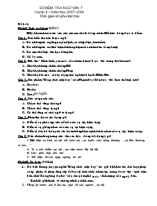 Đề kiểm tra môn ngữ văn khối 7