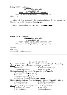 Đề kióm tra học kì  I năm học 2008_2009 phần tự luận môn ngữ văn lớp 7