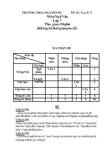 Đề thi học kì I Môn: Ngữ Văn Lớp 7