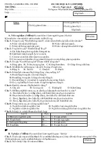 Đề thi học kỳ I (2009-2010) Môn thi: ngữ văn 6 (đề chẵn)
