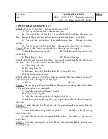 Kiểm tra 1 tiết môn : ngữ văn (phân môn văn học) học kỳ II – năm học 2009 - 2010