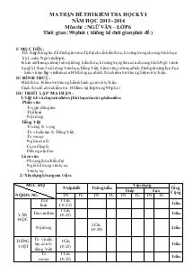 Ma trận đề thi kiểm tra học kỳ I năm học 2013 - 2014 môn thi : ngữ văn – lớp 6