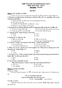 Đề kiểm tra học kì 1 năm học 2013-2014 môn: ngữ văn - lớp 9 thời gian: 90 phút
