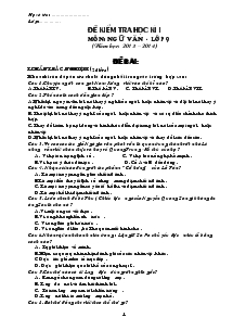 Đề kiểm tra học kì I môn: ngữ văn - Lớp 9 (năm học: 2013 – 2014)