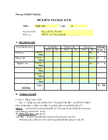 Đề kiểm tra học kỳ II Môn Ngữ Văn, Lớp 8 trường THCS Lý Thường Kiệt