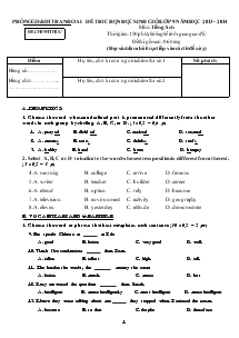 Đề thi chọn học sinh giỏi lớp 9 năm học 2013 - 2014 môn: tiếng anh