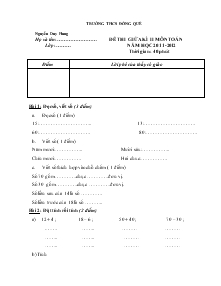 Đề thi giữa kì II môn toán Năm học 2011-2012 thời gian: 40 phút Trường THCS Đồng Quế