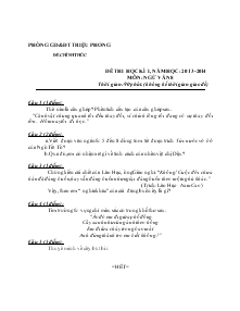 Đề thi học kì I, năm học: 2013-2014 Môn: Ngữ Văn 8 Phòng GD&ĐT Triệu Phong
