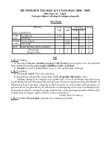 Đề thi kiểm tra học kỳ I năm học 2008 – 2009 Môn Ngữ Văn – Lớp 8