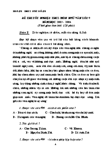 Đề thi tốt nghiệp trung học cơ sở môn ngữ văn lớp 9 năm học 2003 - 2004