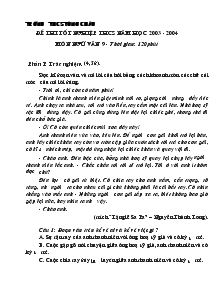 Đề thi tốt nghiệp trung học cơ sở năm học 2003 - 2004 môn ngữ văn 9 - thời gian: 120phút