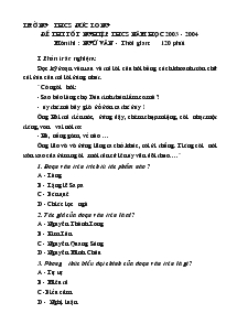 Đề thi tốt nghiệp trung học cơ sở năm học 2003 - 2004 môn thi : ngữ văn - thời gian: 120 phút