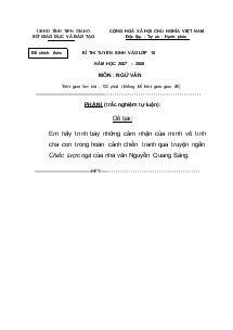 Kì thi tuyển sinh vào lớp 10 năm học 2007 – 2008 môn ngữ văn
