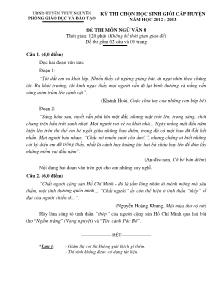 Kỳ thi chọn học sinh giỏi cấp huyện năm học 2012 -2013 Đề thi Môn Ngữ Văn 8