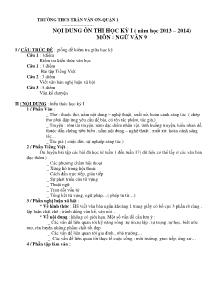 Nội dung ôn thi học kỳ I ( năm học 2013 – 2014) môn : ngữ văn 9