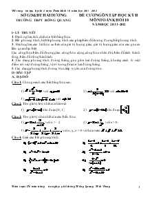 Đề cương ôn tập học kỳ II môn toán khối 10 năm học 2011-2012 Trường THPT Hồng Quang