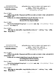 Đề kiểm tra chất lượng giữa học kỳ I Môn : ngữ văn - Lớp 10 Trường Thpt Trực Ninh B