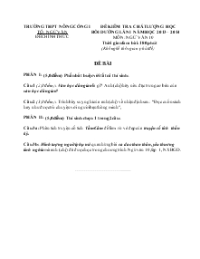Đề kiểm tra chất lượng học bồi dưỡng lần I Năm học 2013 – 2014 Môn: Ngữ Văn 10 Trường Thpt Nông Cống I