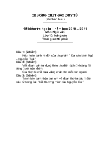 Đề kiểm tra học kì II năm học 2010 – 2011 Môn: Ngữ văn Lớp 10: Nâng cao Trường THPT Đào Duy Từ