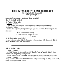 Đề kiểm tra học kỳ I năm học 2009-2010 môn ngữ văn 10- ban cơ bản