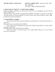 Đề tốt nghiệp trung học phổ thông  - Năm học: 2008 - 2009 môn: ngữ văn