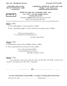 Kiểm tra học kì I năm học 2010 – 2011 môn: ngữ văn lớp 10 (hệ gdtx) chương trình chuẩn TRUNG TÂM GDTX CÁI BÈ