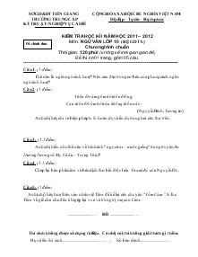 Kiểm tra học kì I năm học 2011 – 2012 môn: ngữ văn lớp 10 (hệ GDTX) chương trình chuẩn