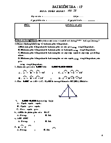 Bài kiểm tra : 15 môn : toán hình 7 – tiết 28
