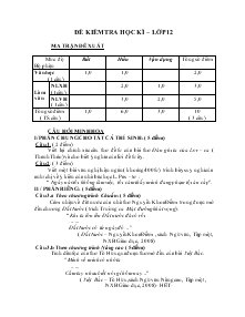 Đề kiểm tra học kì – lớp 12