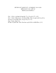 Đề thi giữa học kỳ I- Năm học: 2010-2011 Môn ngữ văn- lớp 10 thời gian: 90 phút