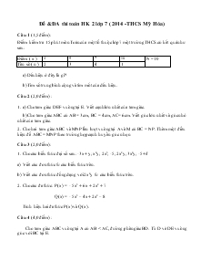 Đề và đáp án thi toán học kì 2 lớp 7 2014