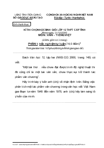 Kì thi chọn học sinh giỏi lớp 12 trung học phổ thông cấp tỉnh khóa ngày 31/10/2006 môn : văn - Tiếng việt