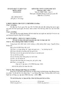 Kiểm tra chất lượng học kì 1 năm học: 2012 - 2013 môn thi: ngữ văn – lớp 12