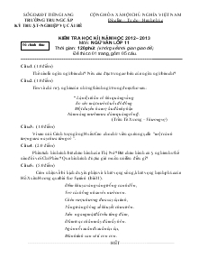 Kiểm tra học kì I năm học 2012 – 2013 Môn: Ngữ Văn Lớp 11 Trường Trung Cấp Kỹ Thuật-Nghiệp Vụ Cái Bè